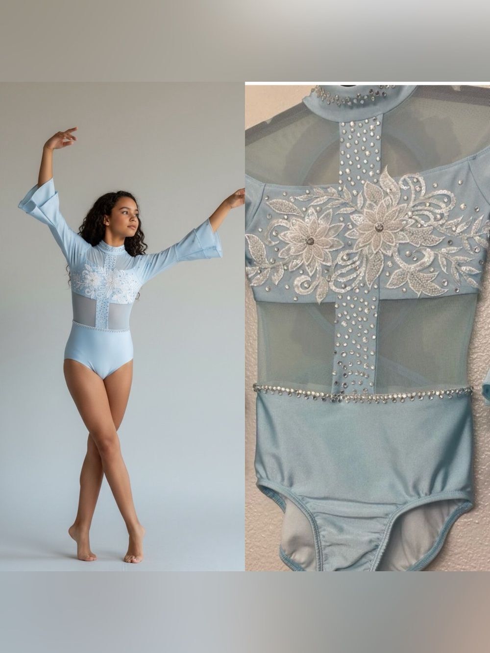 LA Dance contemporary lyrical solo costume blue long sleeve Adora illusion LC